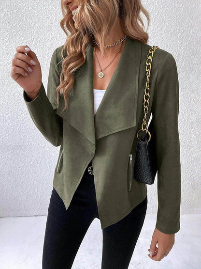 Collared Neck Long Sleeve Jacket for Everyday Wear - Selvanelle