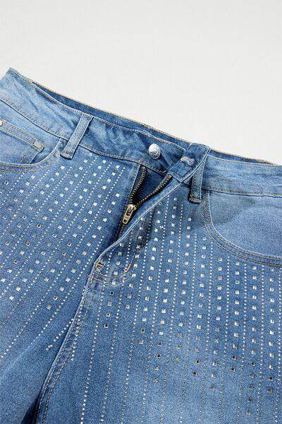 Rhinestone High Waist Denim Shorts for Stylish Summer Wear - Selvanelle