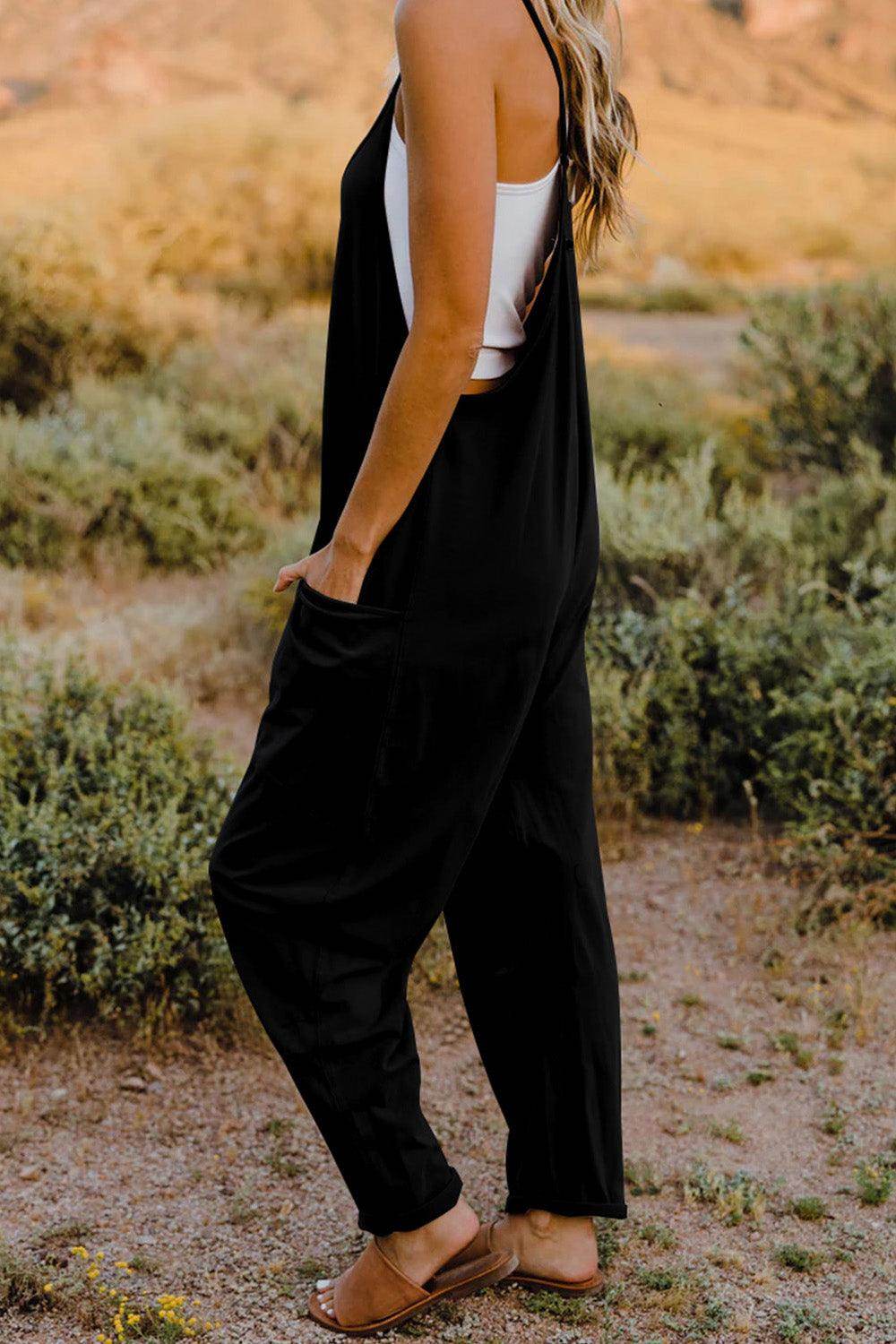 Double Take Full Size V-Neck Sleeveless Jumpsuit with Pockets - Selvanelle