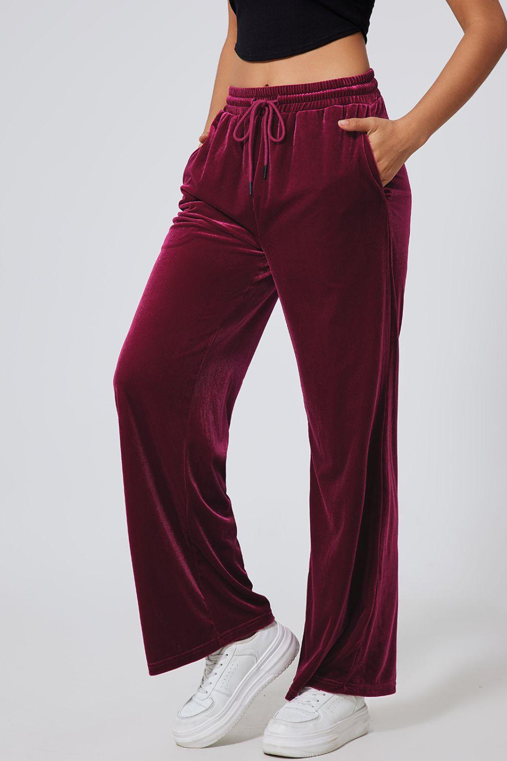 Drawstring Waist Wide Leg Active Pants for Women Comfort