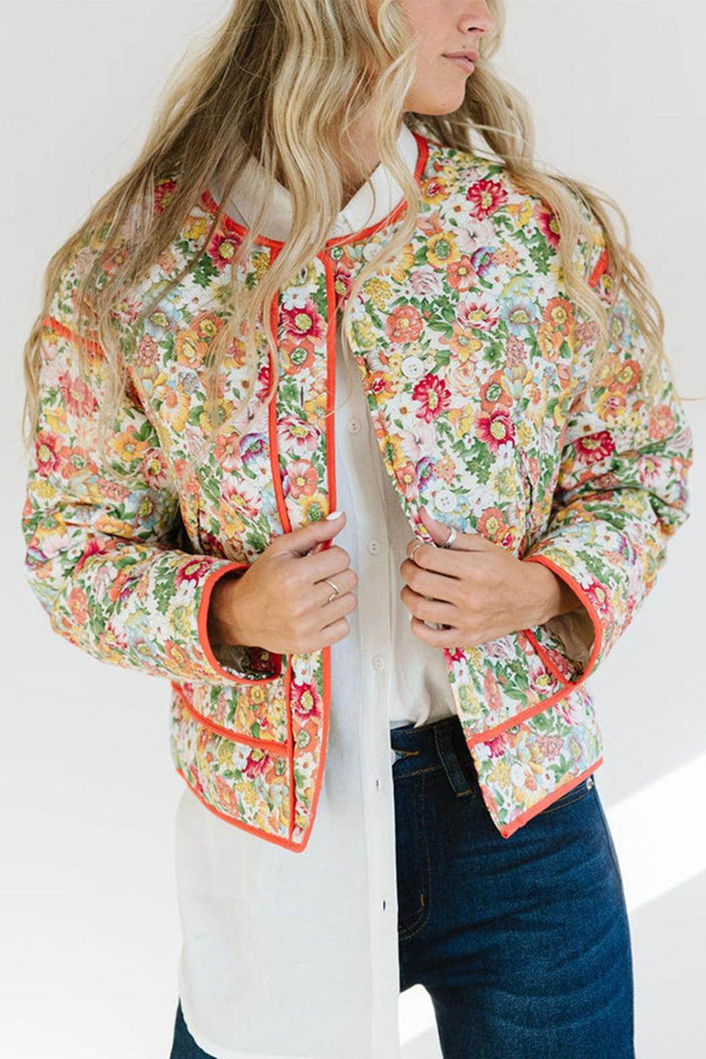 Floral Button Up Long Sleeve Winter Coat for Women - Selvanelle
