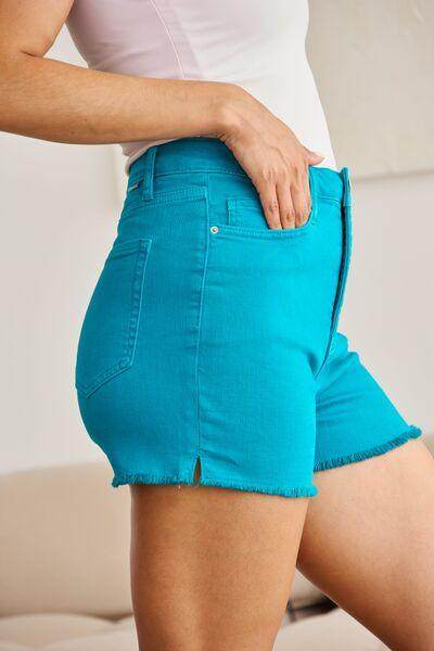 RFM Tummy Control High Waist Raw Hem Denim Shorts for Women - Selvanelle