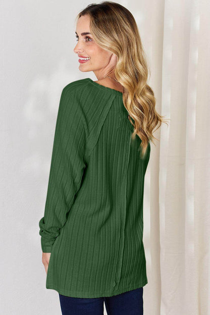 Basic Bae Full Size Ribbed Round Neck Slit T-Shirt for Women - Selvanelle