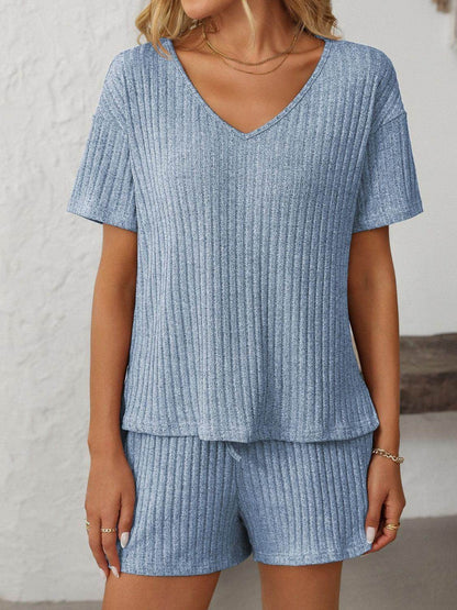 Mandy V-Neck Short Sleeve Top and Shorts Set for Women - Selvanelle