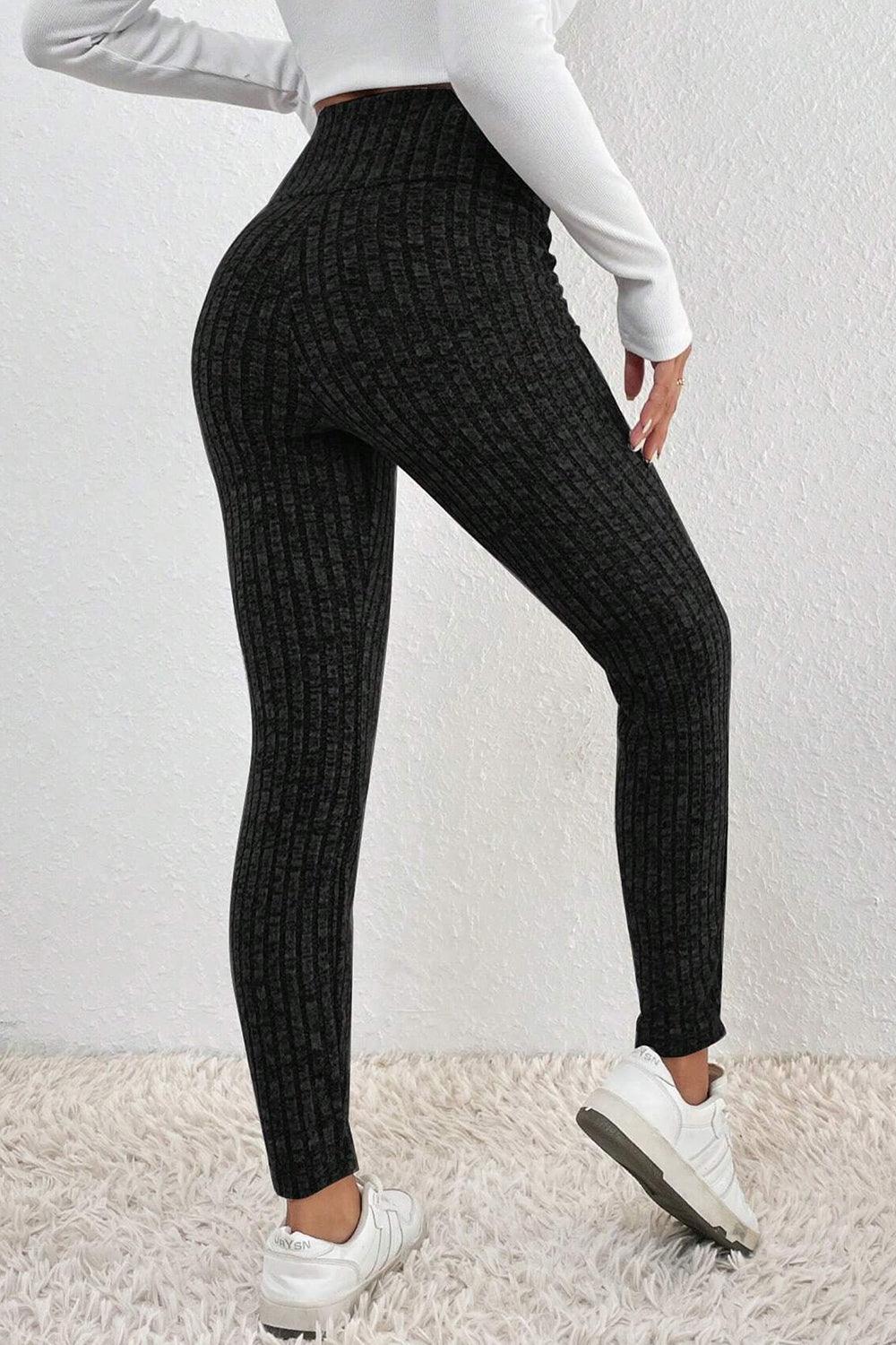 Ribbed High Waist Leggings for Women with Moderate Stretch