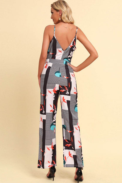 Printed Spaghetti Strap Tied Jumpsuit - Selvanelle