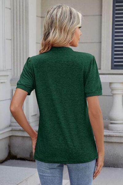 Notched Short Sleeve Top for Women in Opaque Fabric - Selvanelle