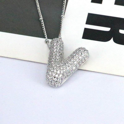 Copper Inlaid Zircon Letter Pendant Necklace for Women - Selvanelle