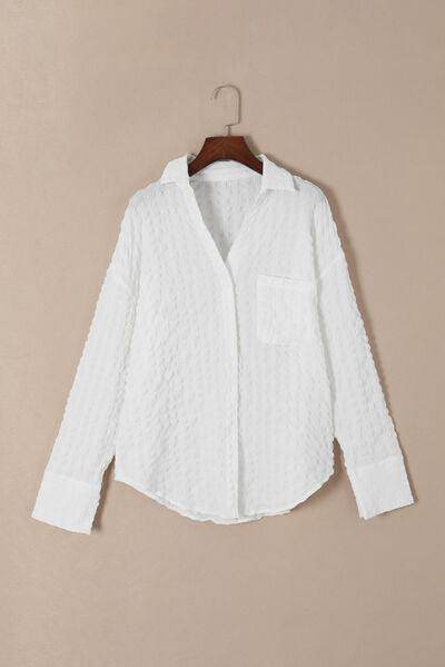 Texture Collared Neck Long Sleeve Shirt for Women - Selvanelle