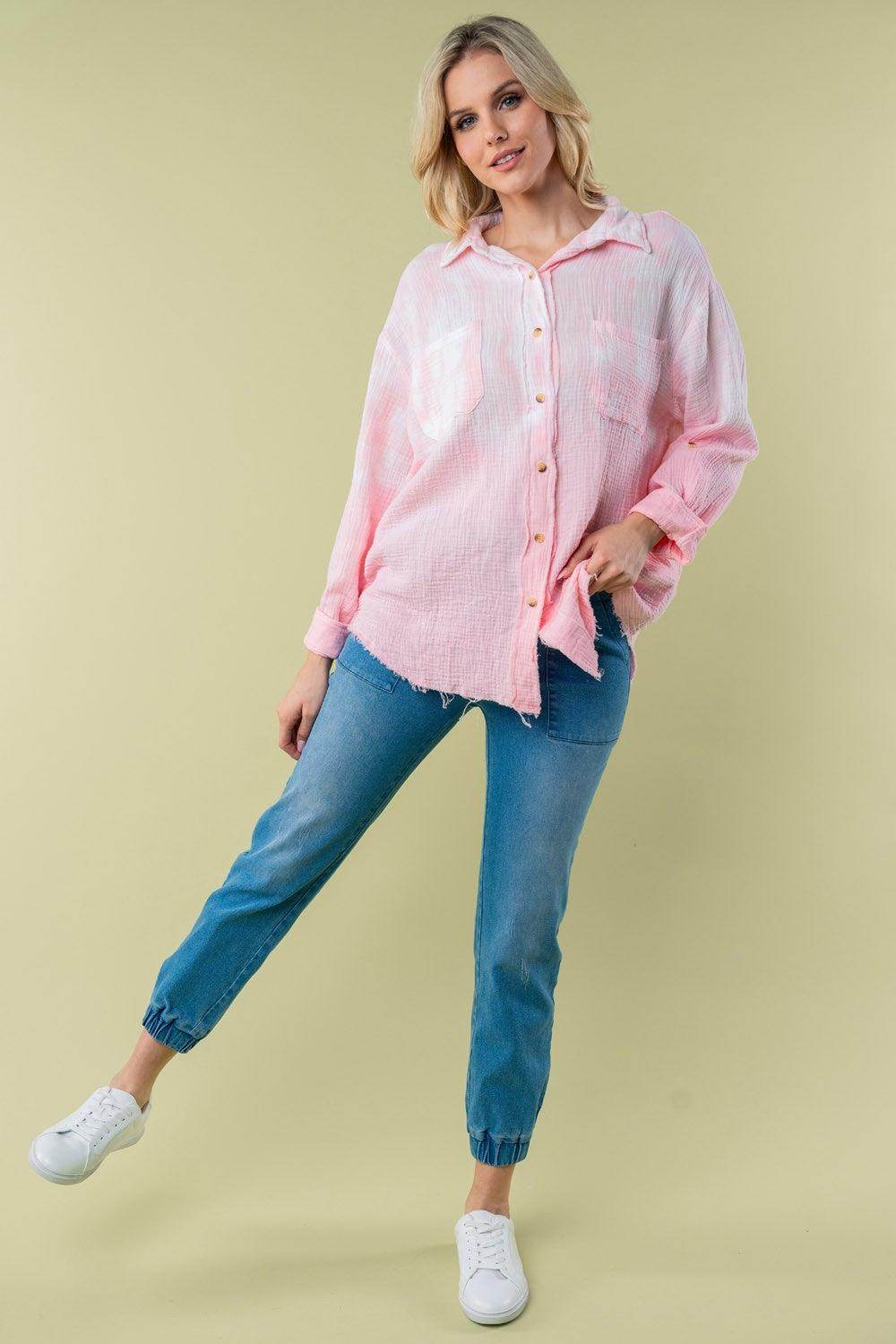 White Birch Full Size Long Sleeve Tie Dye Shirt for Women - Selvanelle