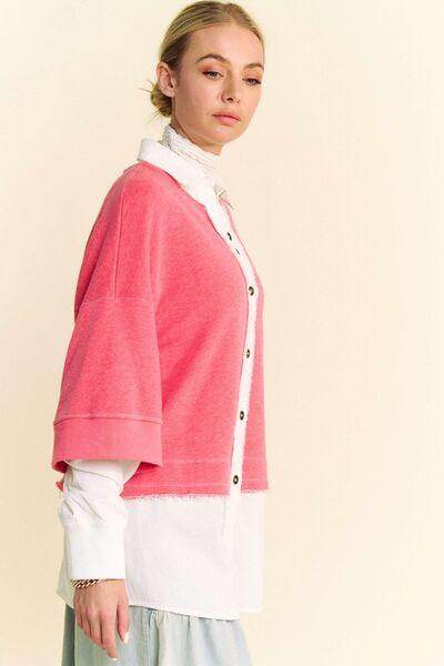 Davi & Dani Faux Layered French Terry Contrast Top Style - Selvanelle