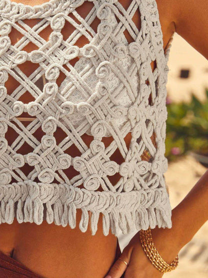 Cutout Round Neck Tank with Sheer Design for Women - Selvanelle