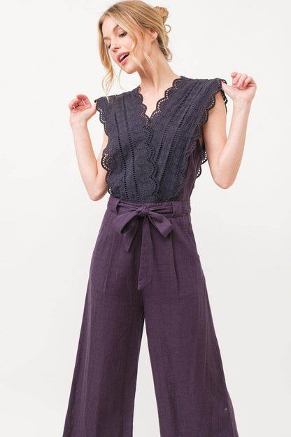 And The Why Laced Surplice Tie Waist Jumpsuit For Women - Selvanelle