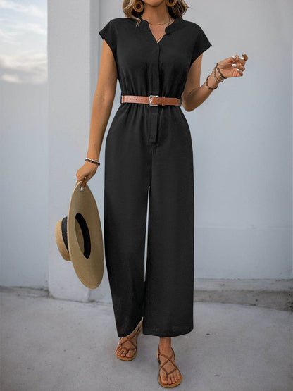 Perfee Notched Wide Leg Jumpsuit - Selvanelle