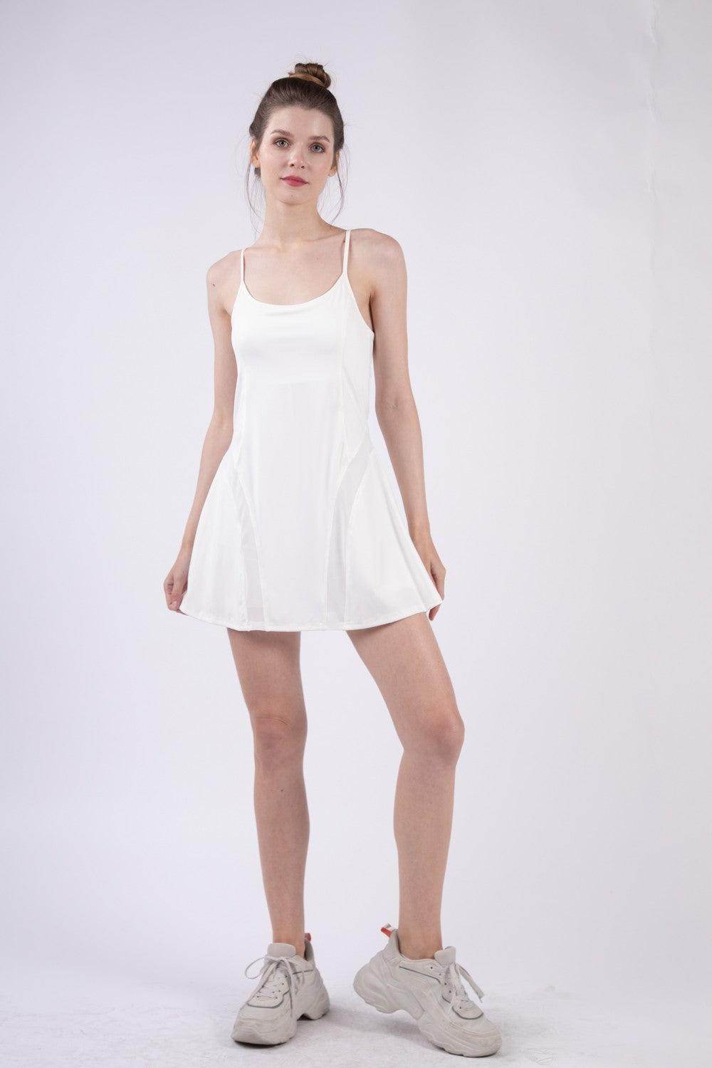 Very J Mesh Detail Tennis Mini Active Dress with Shorts - Selvanelle