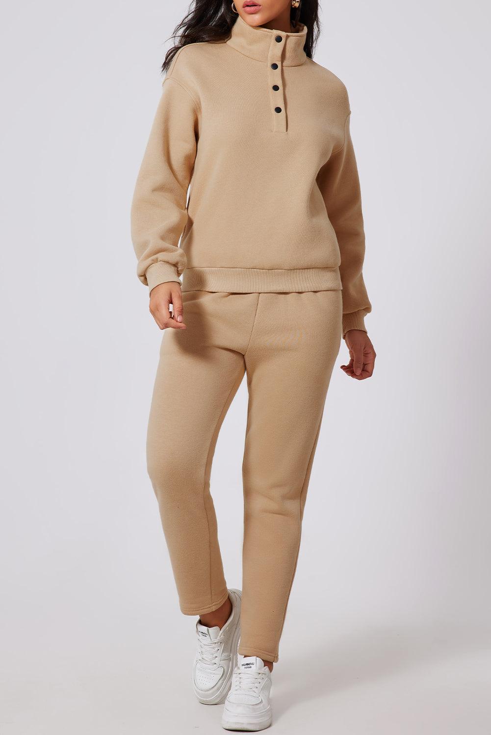 Half Snap Turtleneck Top and Pants Active Set for Women