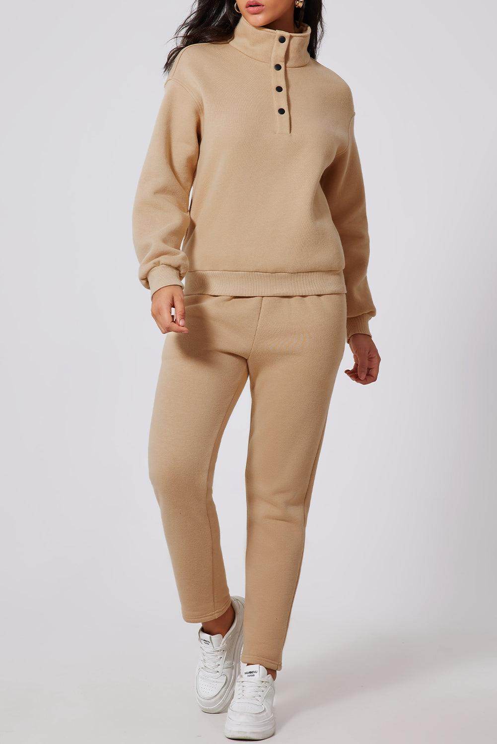 Half Snap Turtleneck Top and Pants Active Set for Women - Selvanelle