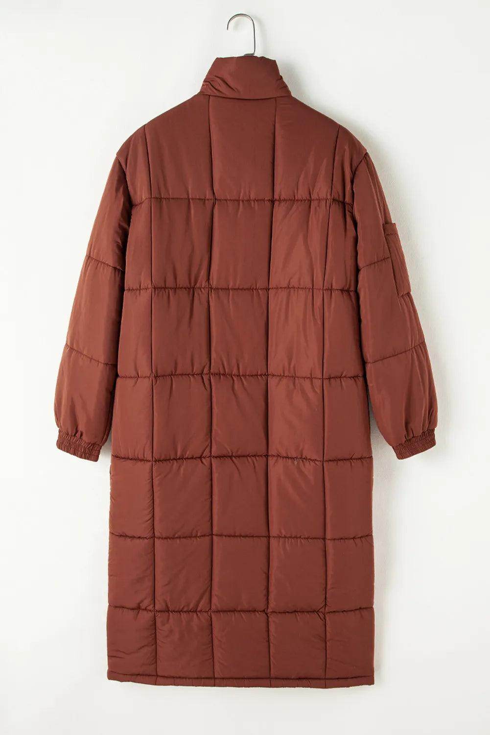 Pocketed Bubble Texture Long Sleeve Longline Winter Coat - Selvanelle