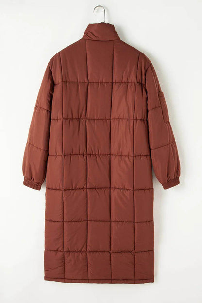 Pocketed Bubble Texture Long Sleeve Longline Winter Coat - Selvanelle