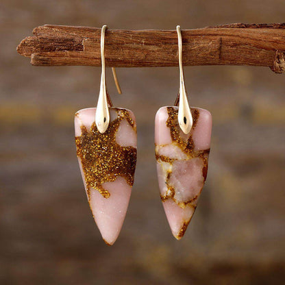 Natural Stone Geometric Shape Earrings in Platinum and Gold - Selvanelle