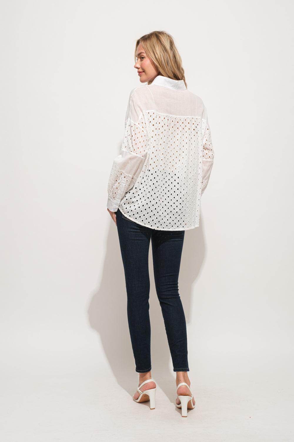 And The Why Eyelet Long Sleeve Button Down Shirt Chic - Selvanelle