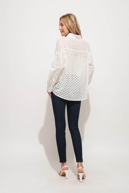 And The Why Eyelet Long Sleeve Button Down Shirt Chic - Selvanelle