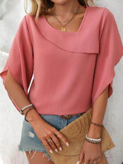 Mandy Ruffled Asymmetrical Neck Half Sleeve Blouse for Women - Selvanelle