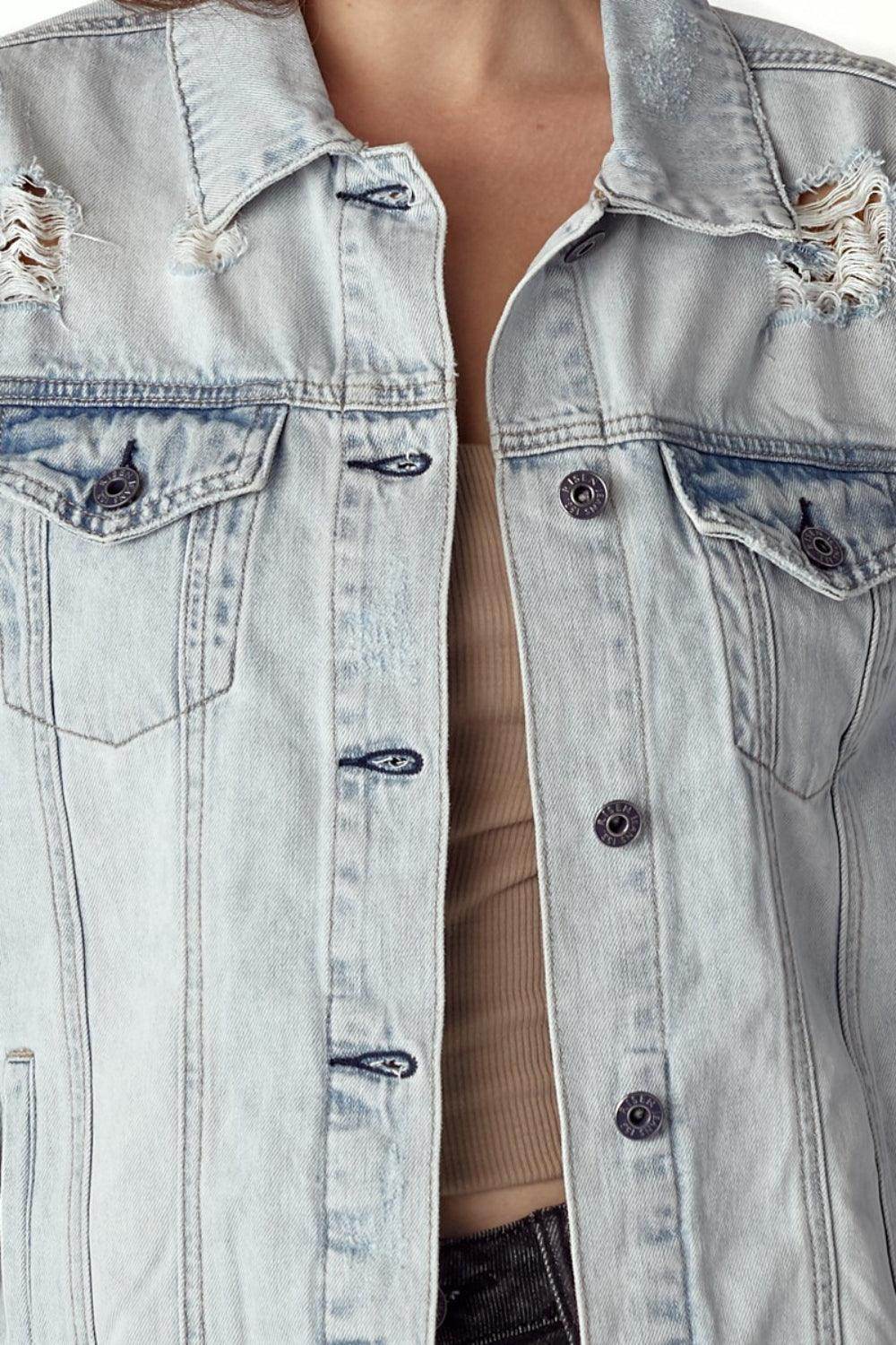 RISEN Distressed Button Up Jacket for Edgy Style - Selvanelle