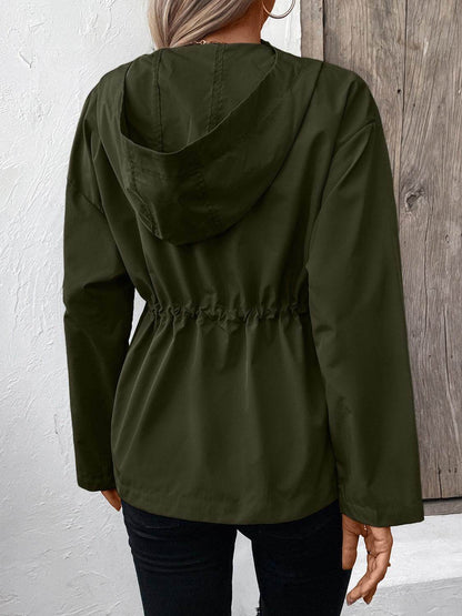 Ivy Lane Drawstring Zip Up Hooded Jacket for Women - Selvanelle