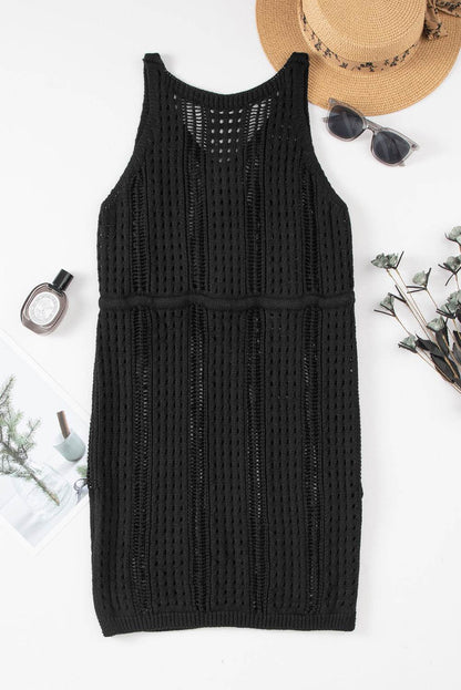 Openwork Slit V-Neck Sleeveless Cover Up Dress - Selvanelle