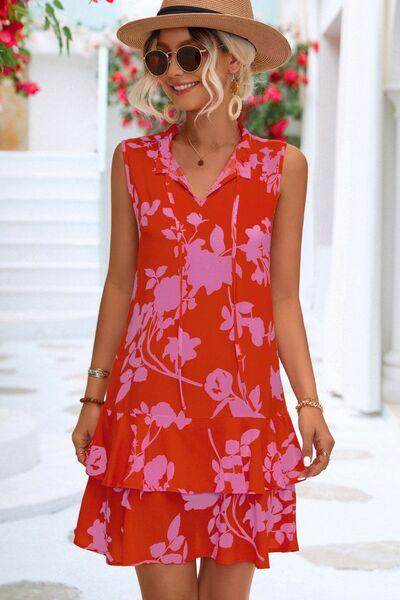 Printed Tie Neck Sleeveless Dress for Women Casual Wear - Selvanelle