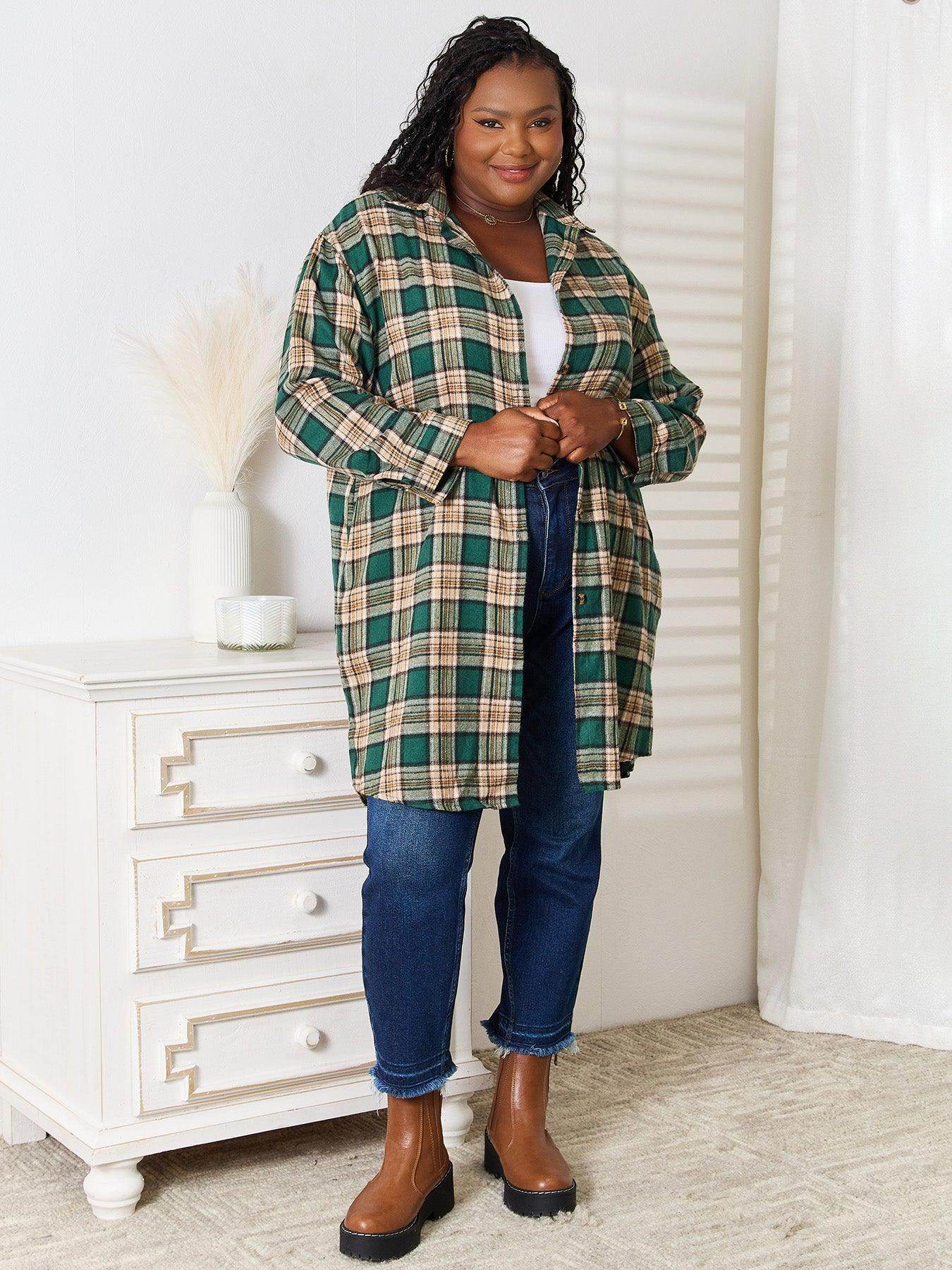 Mandy Plaid Collared Neck Long Sleeve Shirt for Women - Selvanelle