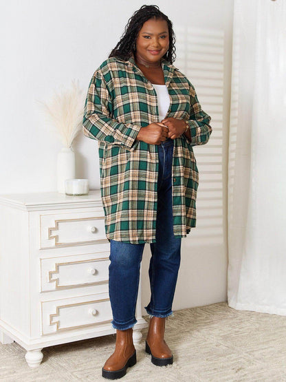 Mandy Plaid Collared Neck Long Sleeve Shirt for Women - Selvanelle