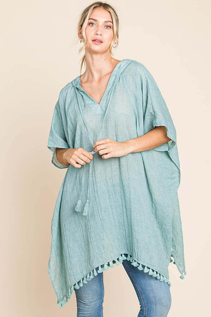 Cotton Bleu by Nu Label Tassel Hem Hooded Cover Up Dress - Selvanelle