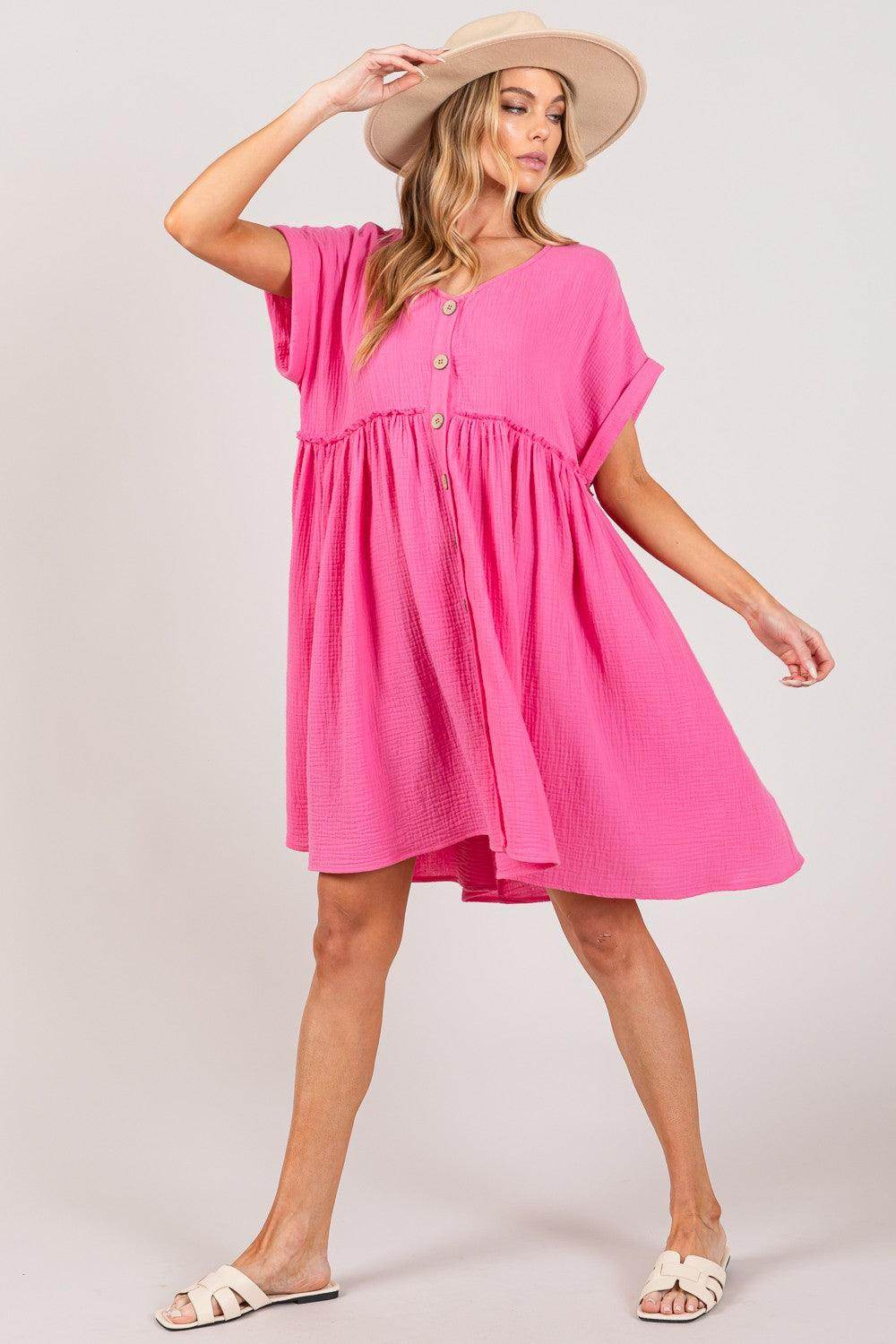 SAGE + FIG Button Up Short Sleeve Dress for Women - Selvanelle