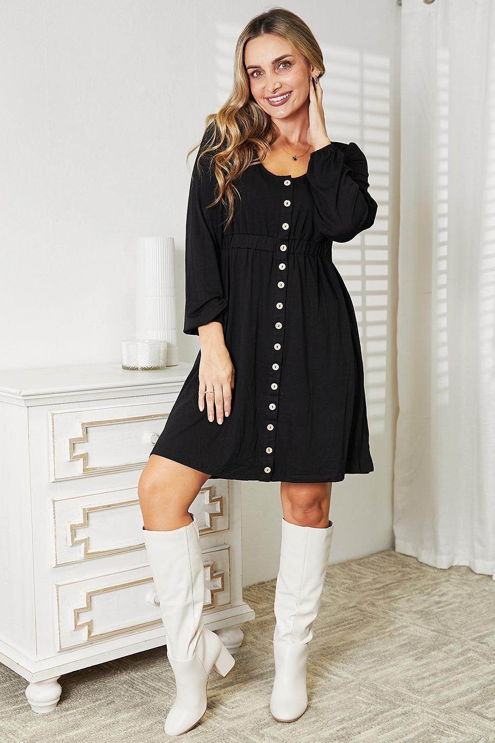 Double Take Scoop Neck Empire Waist Long Sleeve Magic Dress - Selvanelle