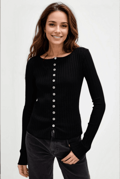 Basic Bae Texture Button Up Round Neck Long Sleeve Top - Selvanelle