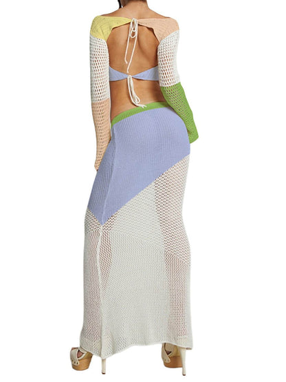 Tied Long Sleeve Top and Skirt Cover Up Set - Selvanelle