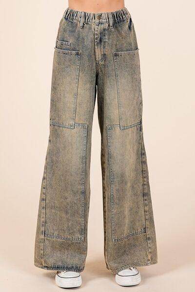 Mittoshop Washed Wide Leg Jeans with Pockets for Women - Selvanelle