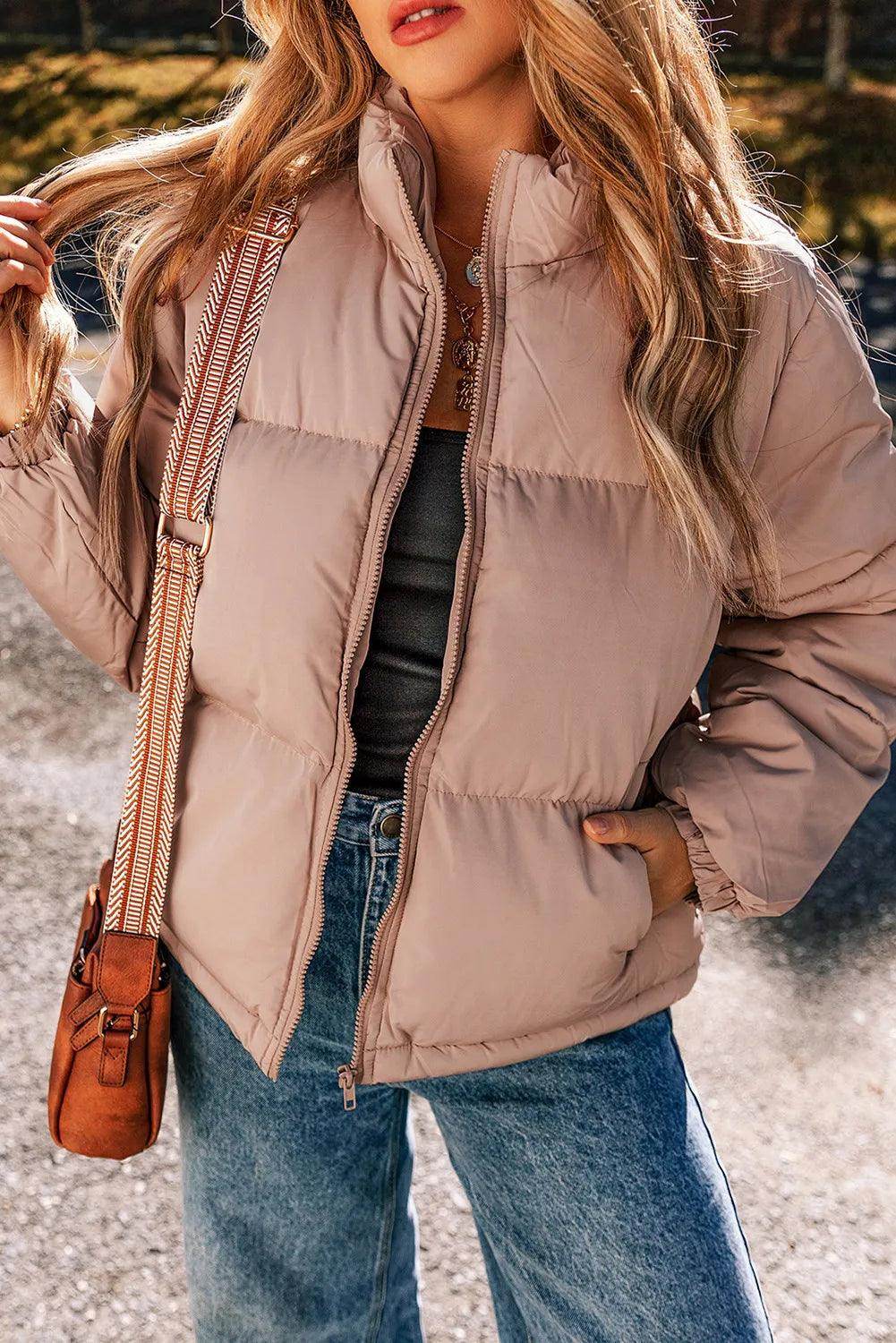 Turtleneck Zip Up Long Sleeve Winter Coat for Women - Selvanelle