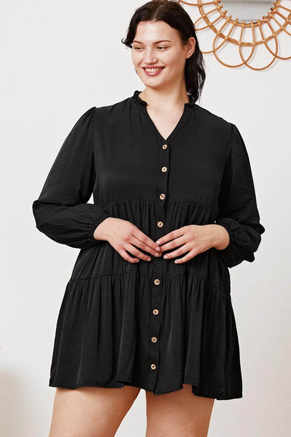 Ruffled Button Up Long Sleeve Tiered Shirt for Women - Selvanelle