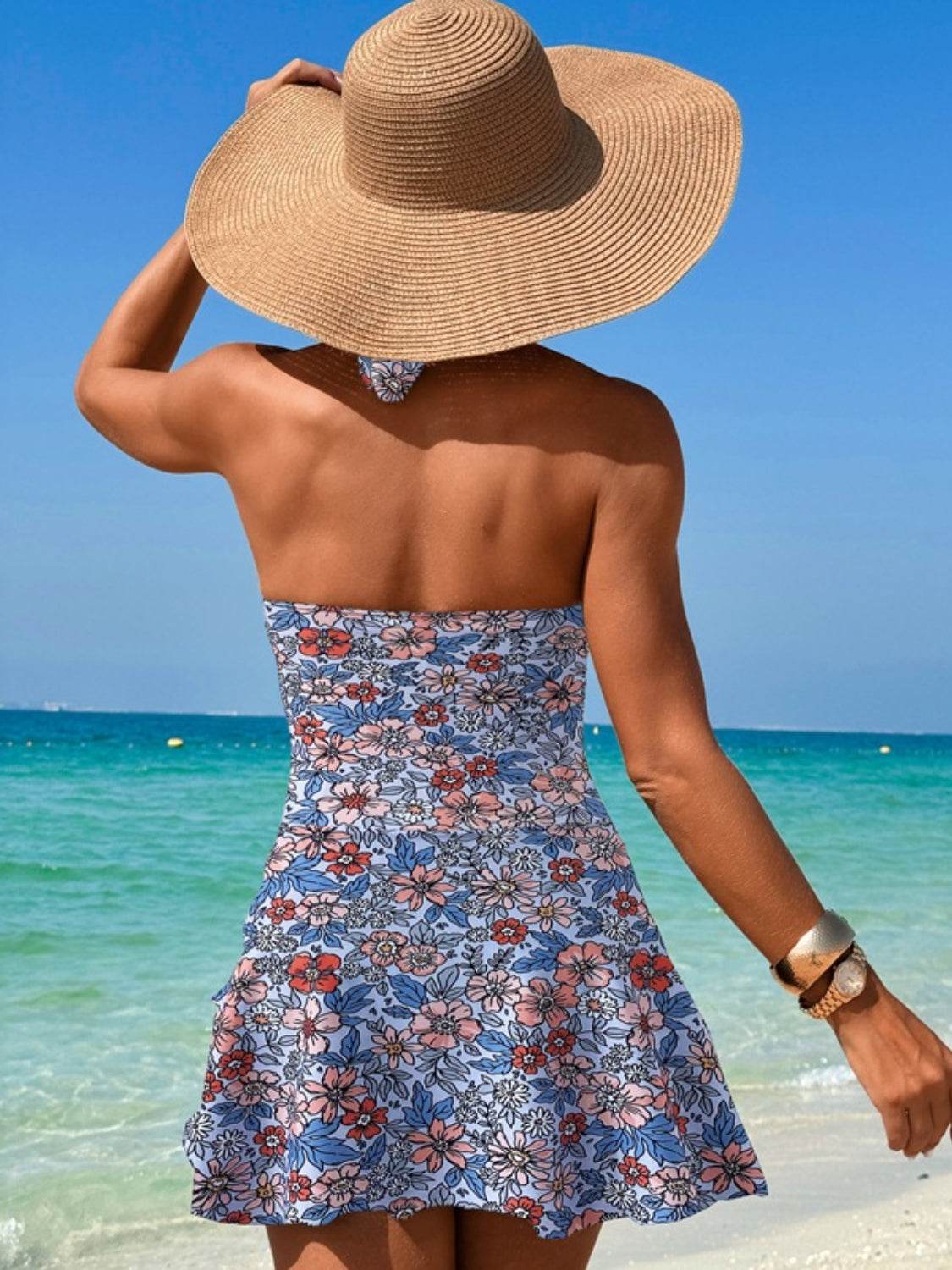 Cutout Printed Halter Neck One-Piece Swimwear - Selvanelle