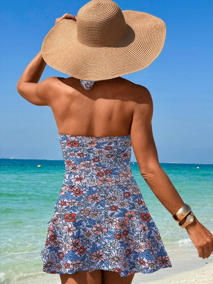 Cutout Printed Halter Neck One-Piece Swimwear - Selvanelle