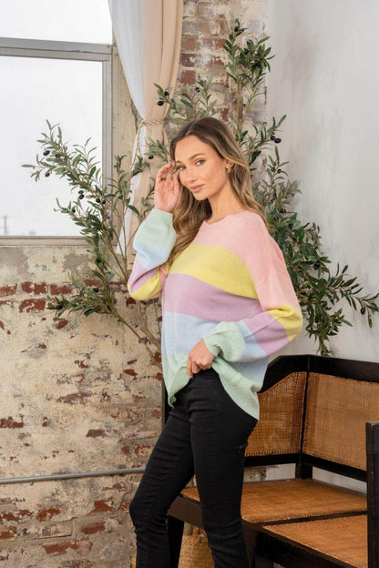 Sew In Love Full Size Color Block Round Neck Sweater - Selvanelle