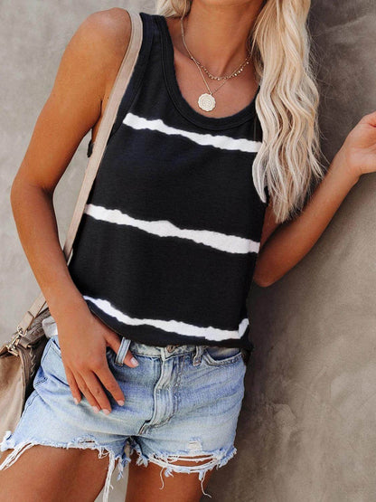 Full Size Tie-Dye Round Neck Tank for Women Casual Wear - Selvanelle