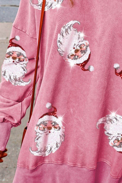 Sequin Santa Drop Shoulder Slit Sweatshirt for Women - Selvanelle