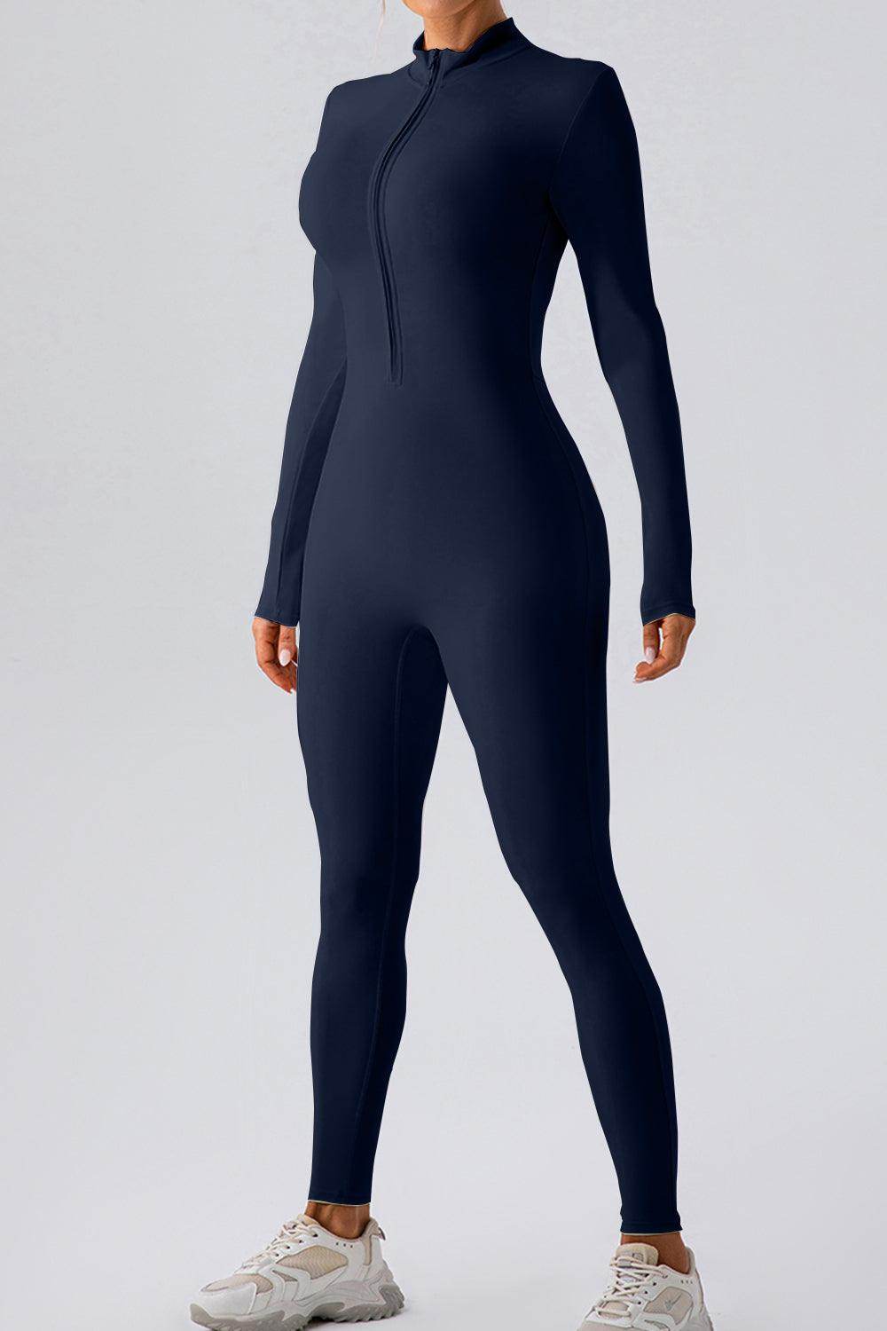 Half Zip Mock Neck Active Jumpsuit for Women Comfort Fit - Selvanelle