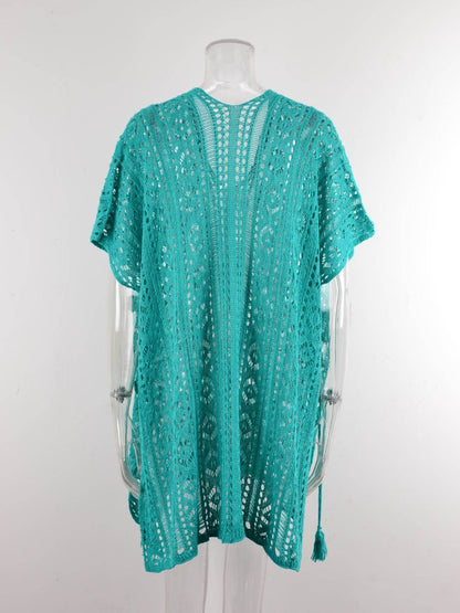 Angel Wings Cutout V-Neck Cover-Up with Tassel - Selvanelle