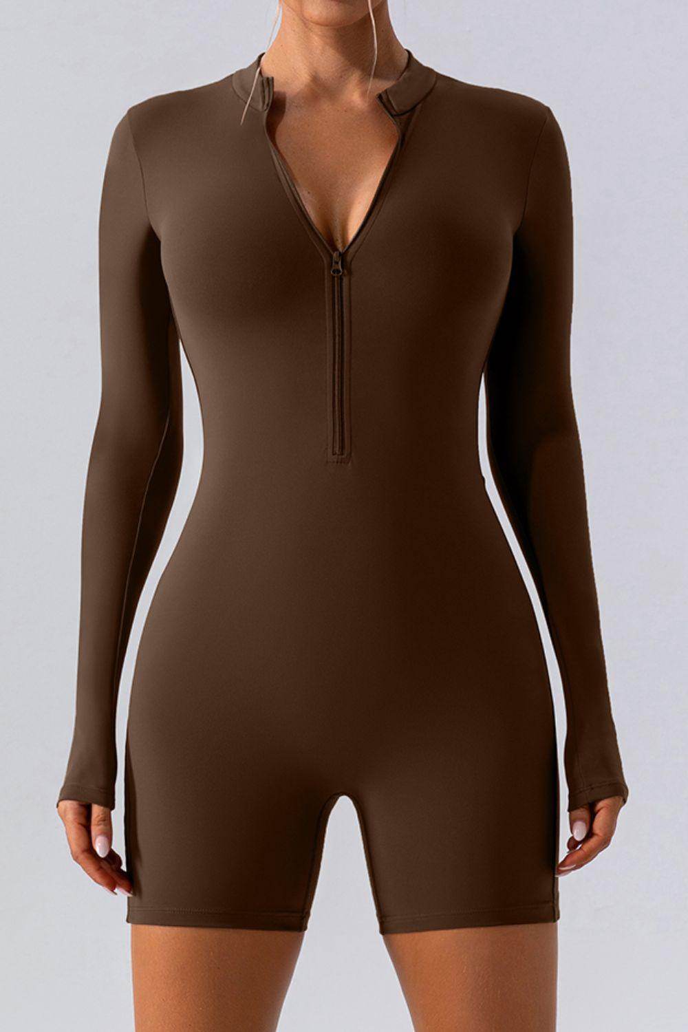 Half Zip Long Sleeve Active Romper for Women Fitness - Selvanelle