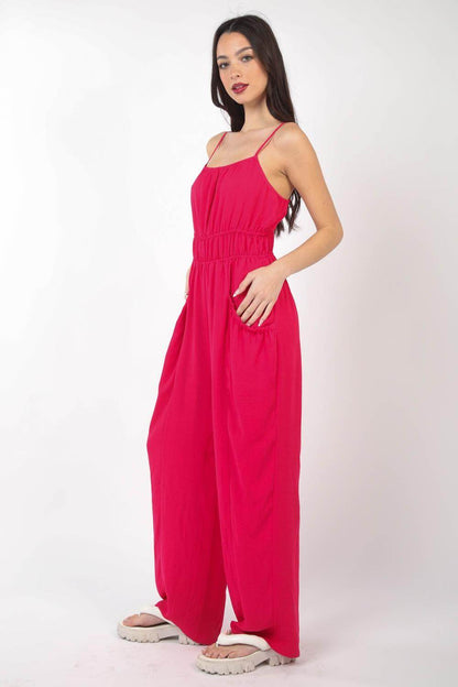 Very J Pintuck Detail Woven Sleeveless Jumpsuit Chic - Selvanelle
